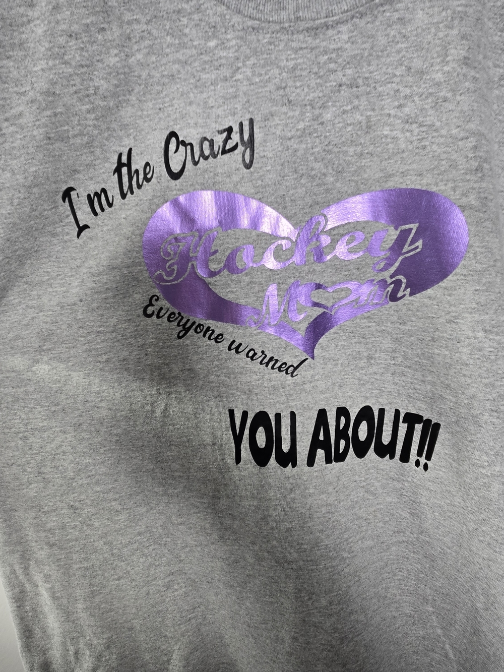 Gildan Gray Short Sleeve Tee with Purple Heart 'Hockey Mom' Graphic - Picture 2 of 7